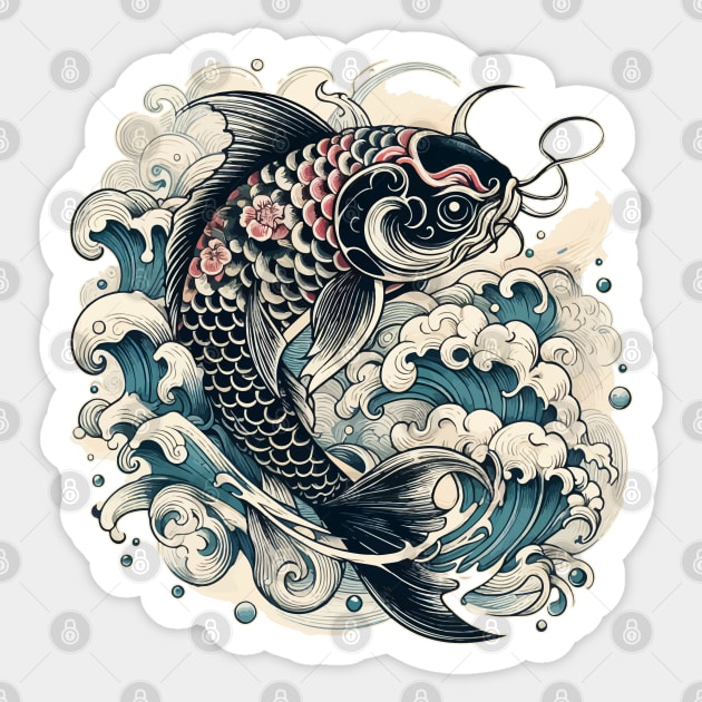 Karasu Black Koi Fish Sticker by TomFrontierArt